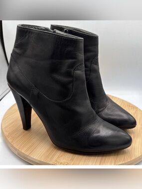 NAVYBOOT Black Italian Leather Heeled Ankle Boot EU 40 US 9 Side Zip Minimalist